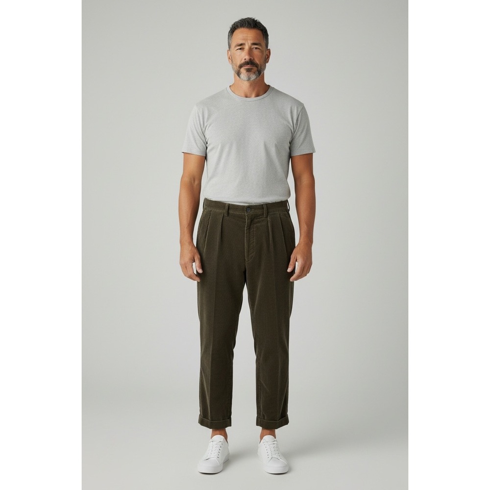 Polo Ralph Lauren Andrew Pant Mens 32 Olive Green Wide Wale Corduroy Pleated